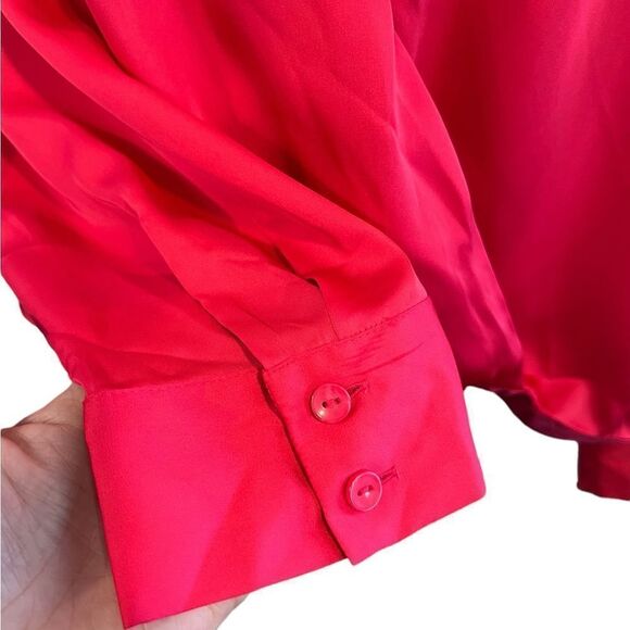APT 9 hot pink long sleeve v neck faux wrap blouse size large - Picture 3 of 9
